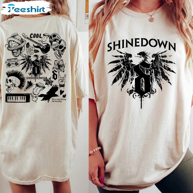 New Rare Shinedown The Revolutions Live Shirt, Doodle Art Long Sleeve Tee Tops