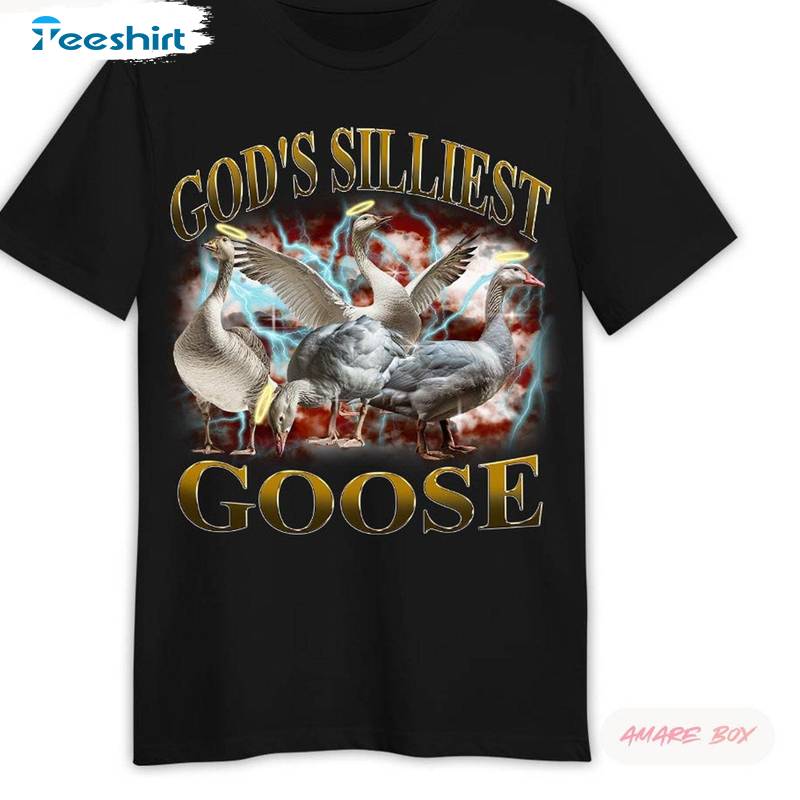 Groovy God's Silliest Goose T-shirt, Funny Goose Meme Crewneck Long Sleeve