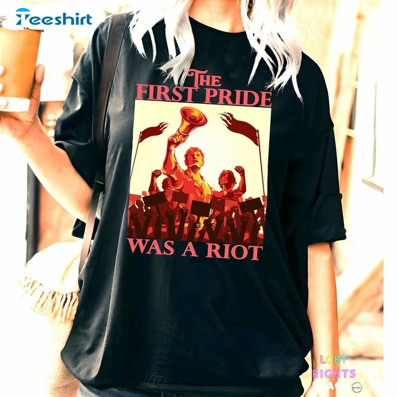 Vintage The First Pride Was A Riot Shirt, Lgbt Quote Long Sleeve Tee Tops