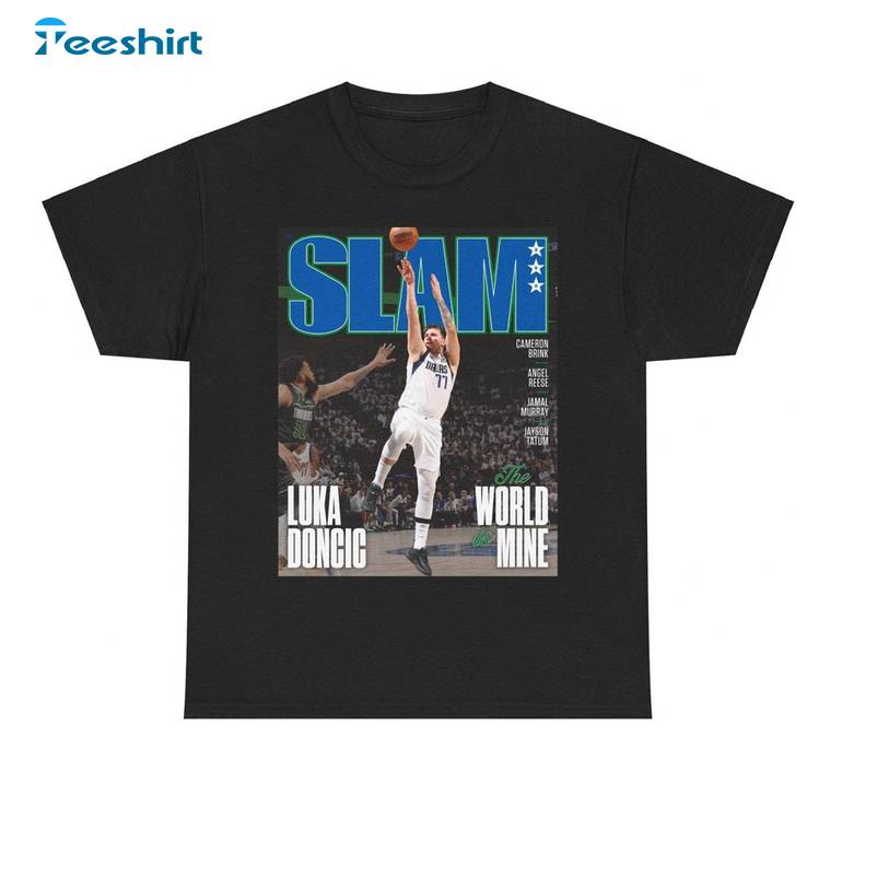New Rare Luka Doncic Shirt, Mavericks Nba Slam Cover Short Sleeve Crewneck