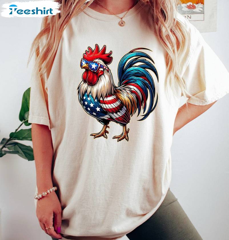 Must Have Fourth Of July T Shirt, Trendy Chicken 4th Of July Shirt Crewneck