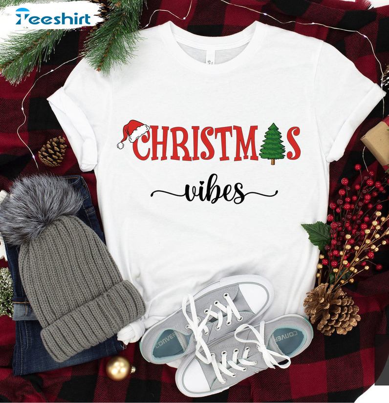 Christmas Vibes Shirt - Christmas Tree And Santa Claus Sweatshirt