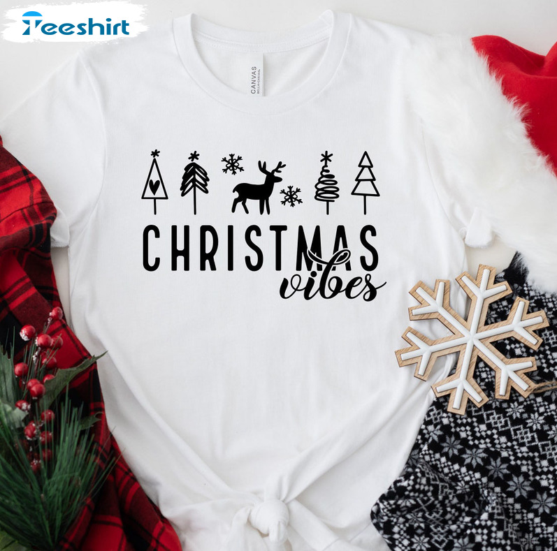 Christmas Vibes Sweatshirt - Winter Holiday Short Sleeve Hoodie