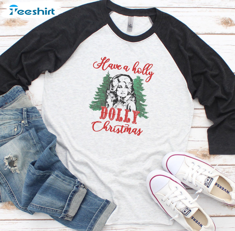 Have A Holly Dolly Christmas Shirt - Christmas Tree Short Sleeve Hoodie