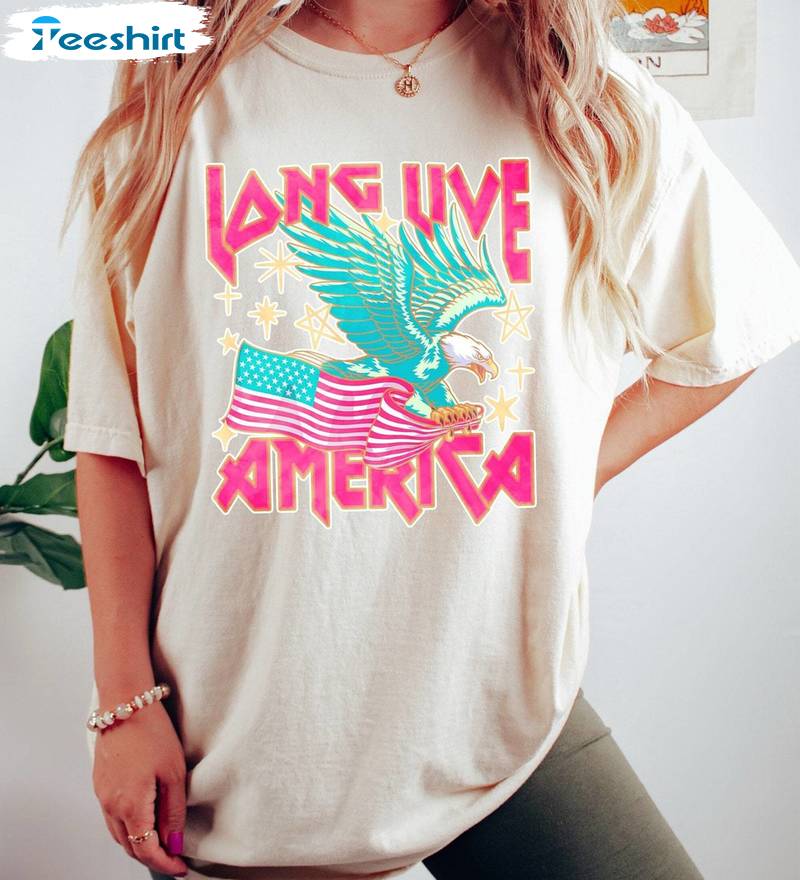 Funny Eagle Pink Usa Flag T Shirt, Trendy Long Live America Shirt Short Sleeve