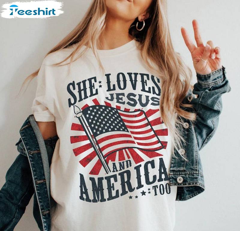 Awesome Christian Short Sleeve , Limited She Loves Jesus And America Too Shirt Long Sleeve