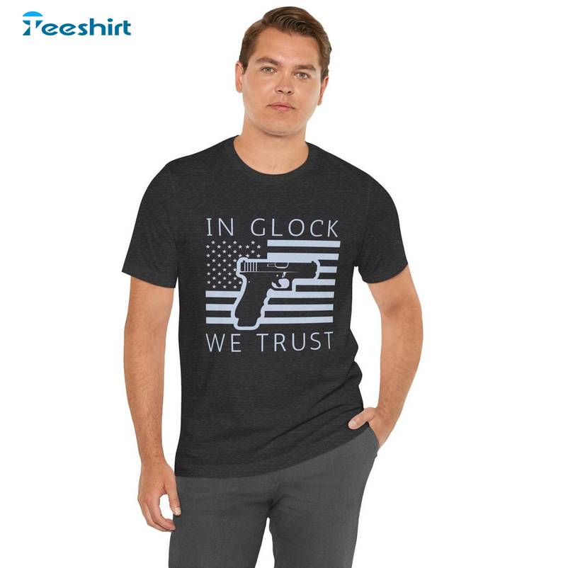 American Flag Gun Unisex Hoodie, Groovy In Glock We Trust Shirt Long Sleeve