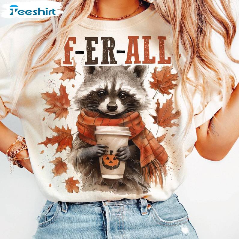 Creative Feral Girl Autumn Shirt, Funny Racoon Long Sleeve Tee Tops