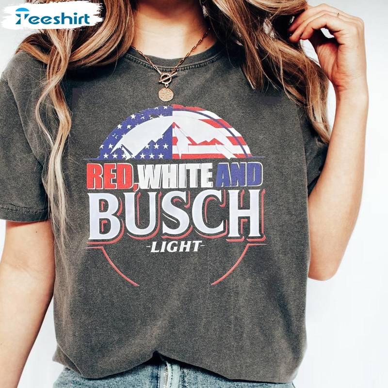 Cool Design Red White And Busch Light Shirt, Trendy America Unisex Hoodie Crewneck