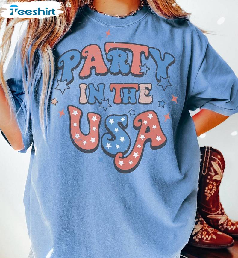 Cool Design Party In The Usa Shirt, Trendy 4th Of July Crewneck Long Sleeve