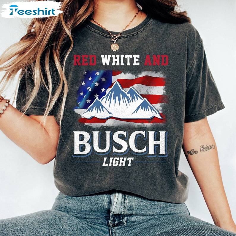 Trendy Red White And Busch Light Shirt, Unique Crewneck Long Sleeve For Men Women