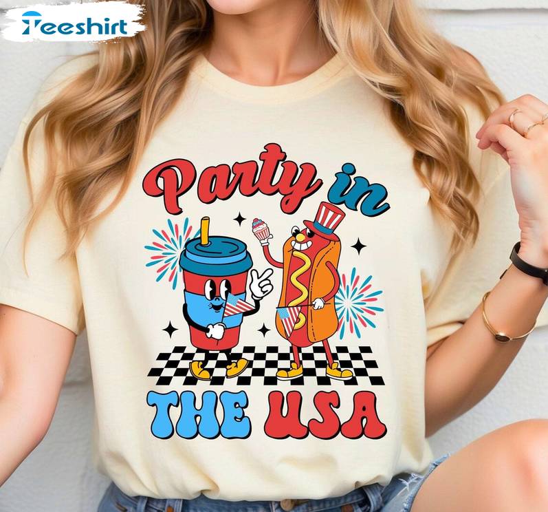 Party In The Usa Cool Design Shirt, Retro 4th Of July Crewneck Long Sleeve