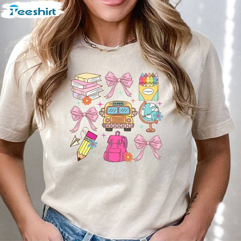 Coquette Teacher Inspirational Shirt, Trendy Teacher Coquette Pink Bow T Shirt Long Sleeve