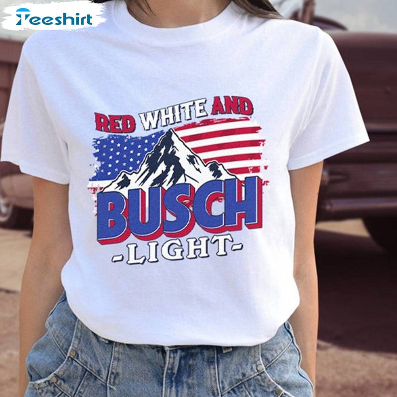 Funny Busch Light Short Sleeve , New Rare Red White And Busch Light Shirt Sweater