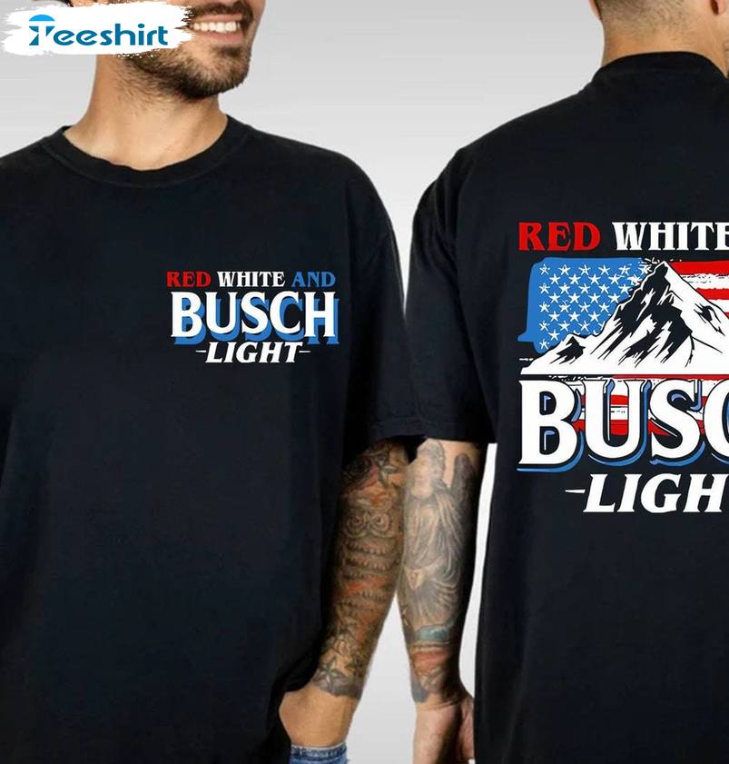 Cool Design Red White And Busch Light Shirt, Trendy Usa Flag Crewneck Long Sleeve