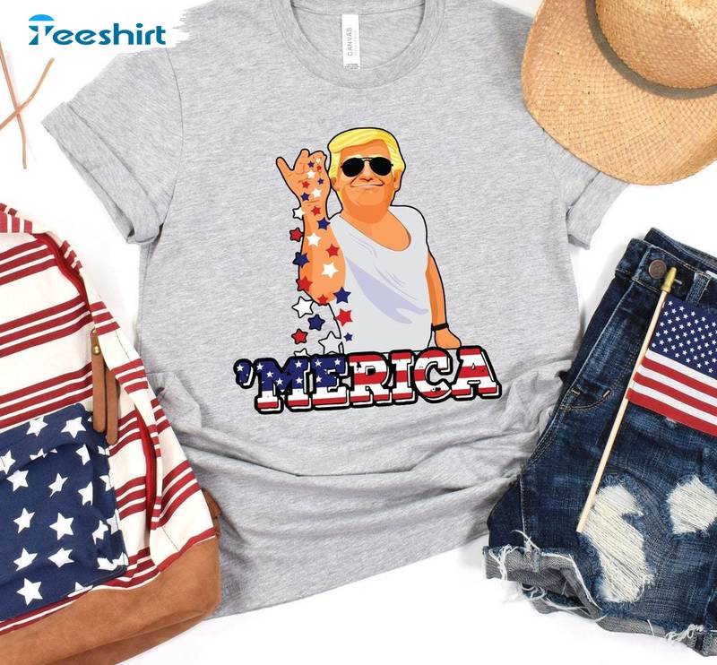 Cool Design Trump 'Merica Shirt, 4th Of July Unisex Hoodie Short Sleeve