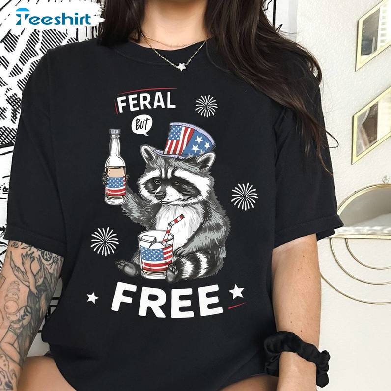 Unique Feral But Free Shirt, Awesome American Flag Long Sleeve Tee Tops