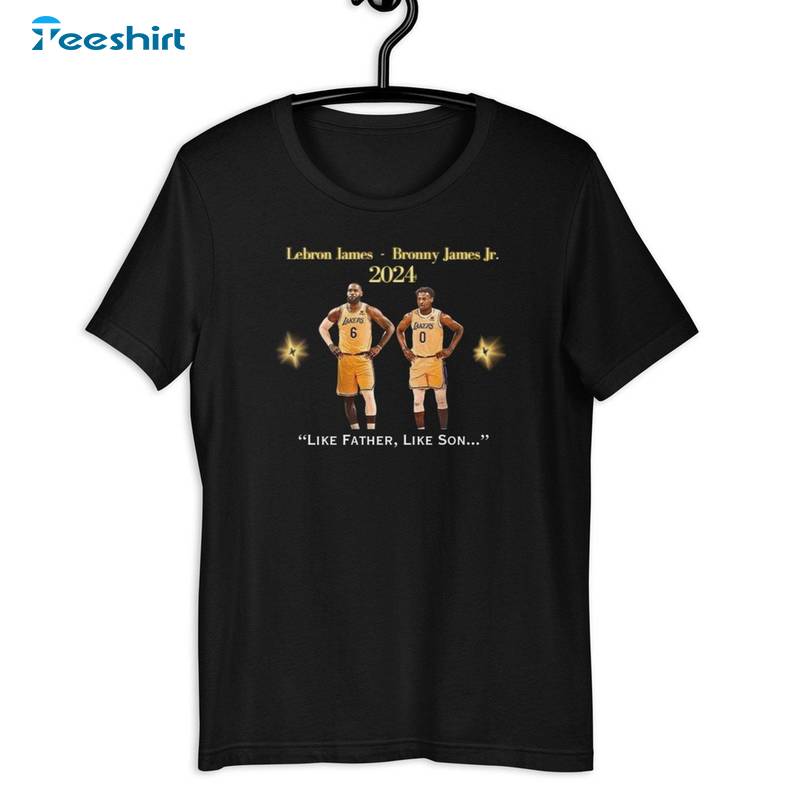 Trendy Jr Lakers Basketball T Shirt , Must Have LeBron And Bronny Shirt Short Sleeve