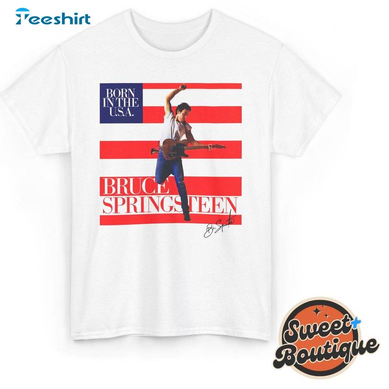 New Rare Bruce Springsteen Shirt, Born In The Usa With Signature Unisex Hoodie Crewneck