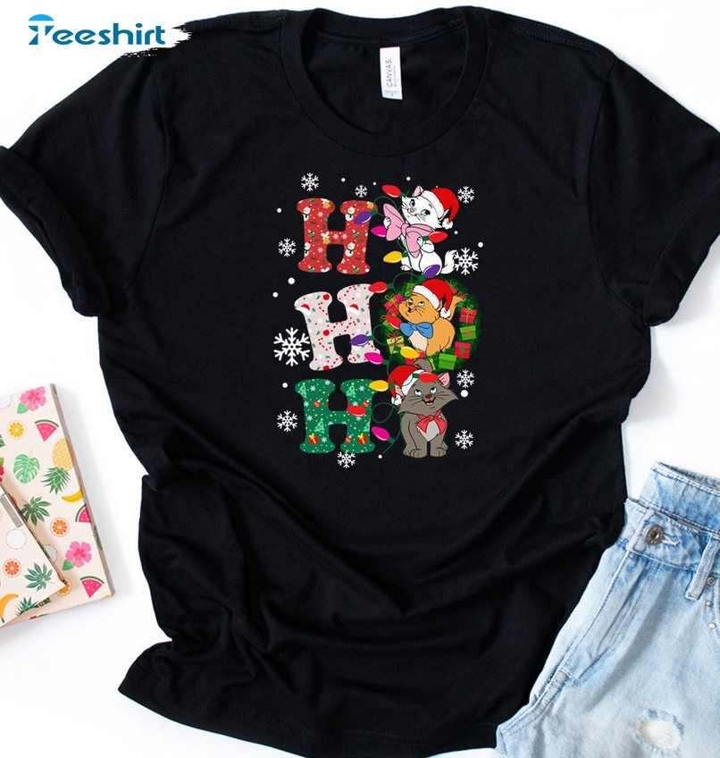 Ho Ho Ho Disney Christmas Shirt - Cute Cat Lover Short Sleeve Tee Tops