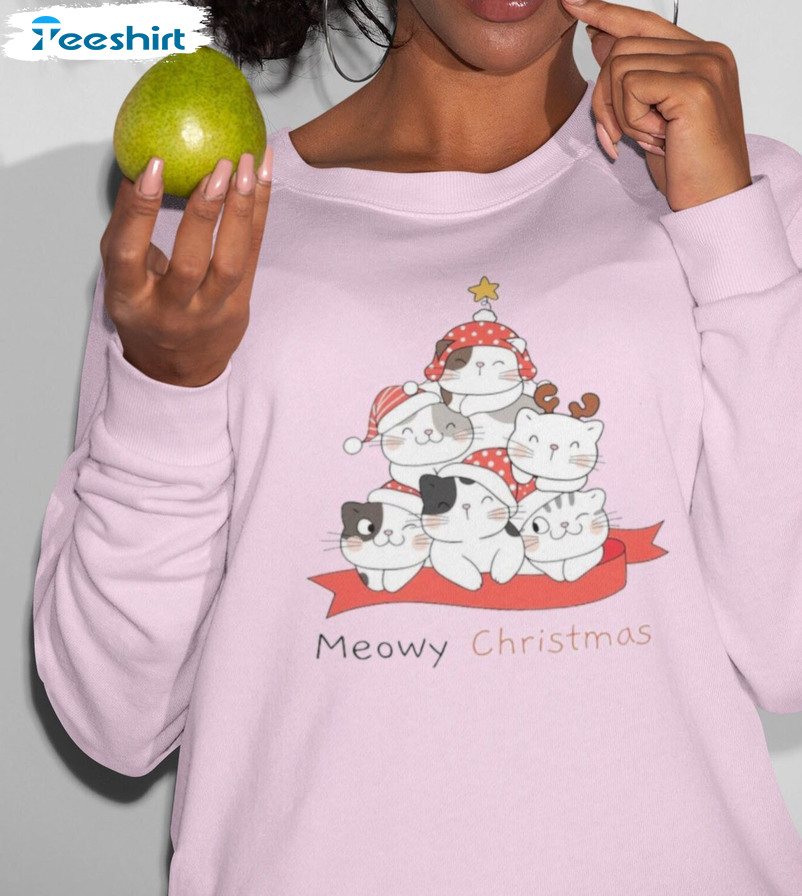 Meowy Christmas Shirt - Funny Christmas Cat Tree Unisex Hoodie Crewneck