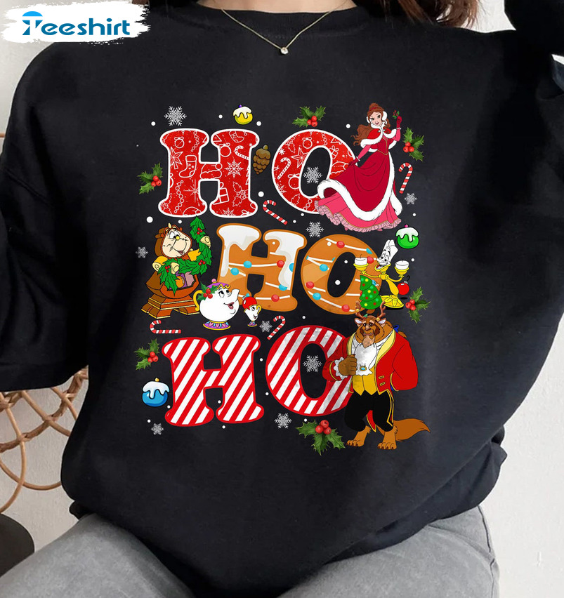 Ho Ho Ho Disney Christmas Light Shirt - Beauty And The Beast Sweatshirt Crewneck