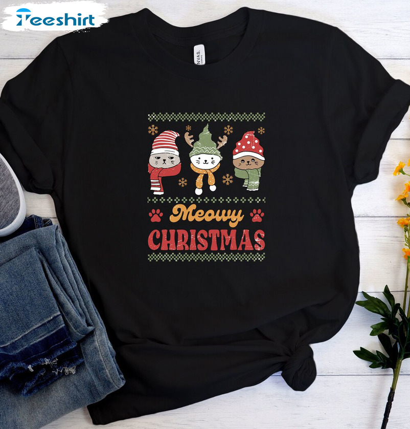 Meowy Christmas Shirt - Christmas Cats Funny Unisex Hoodie Sweater