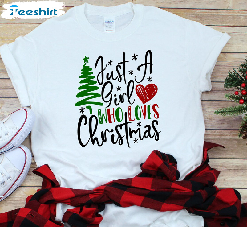 Just A Girl Who Loves Christmas Shirt - Christmas Tree Short Sleeve Hoodie