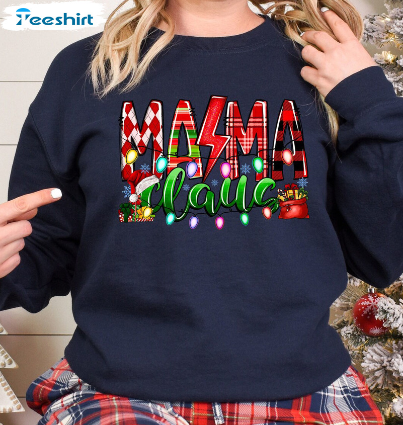 Mama Claus Shirt Cute Christmas Mama Sweatshirt Short Sleeve