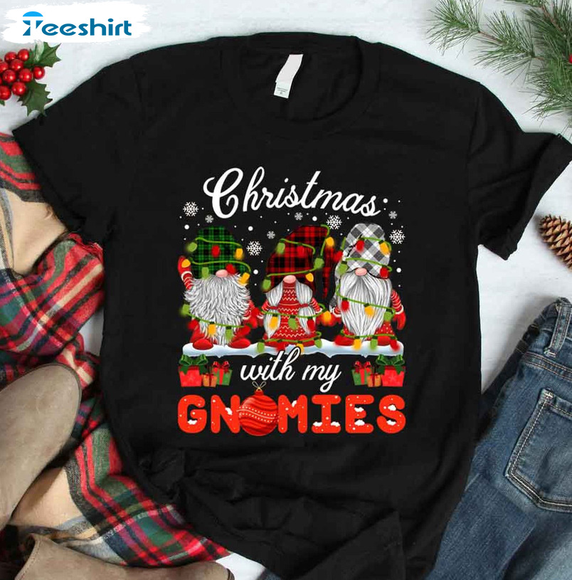 Christmas With My Gnomes Shirt - Cute Gnomies Short Sleeve Unisex Hoodie