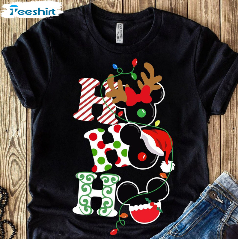 Ho Ho Ho Mickey And Minnie Shirt - Christmas Snowflake Crewneck Sweater