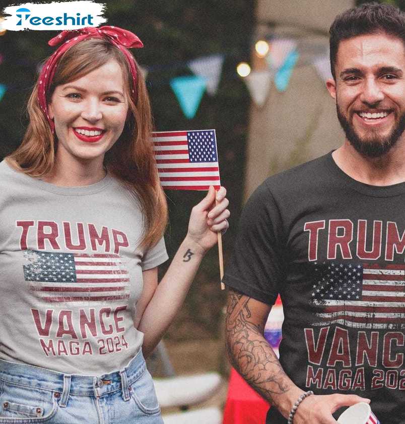 Cool Design Trump Vance Shirt, American Flag Trump Train Short Sleeve Crewneck