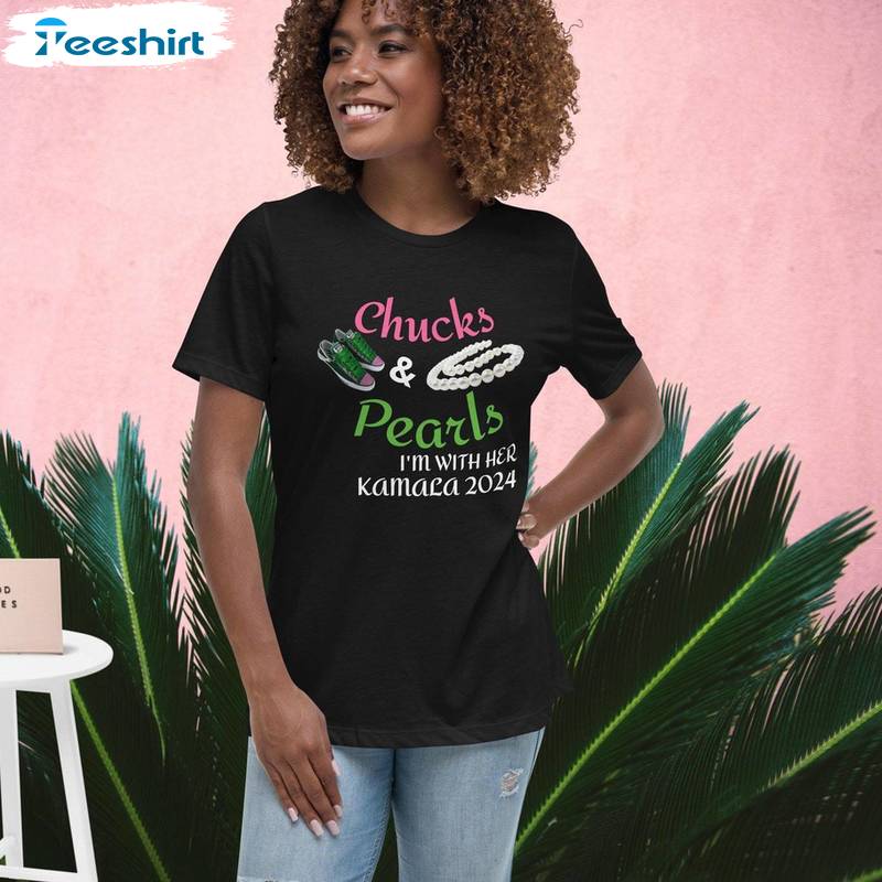 Kamala Chucks And Pearls Shirt, Retro Short Sleeve Sweatshirt