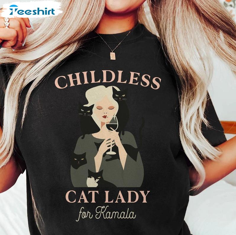 Retro Childless Cat Lady Shirt, For Kamala Crewneck Sweatshirt