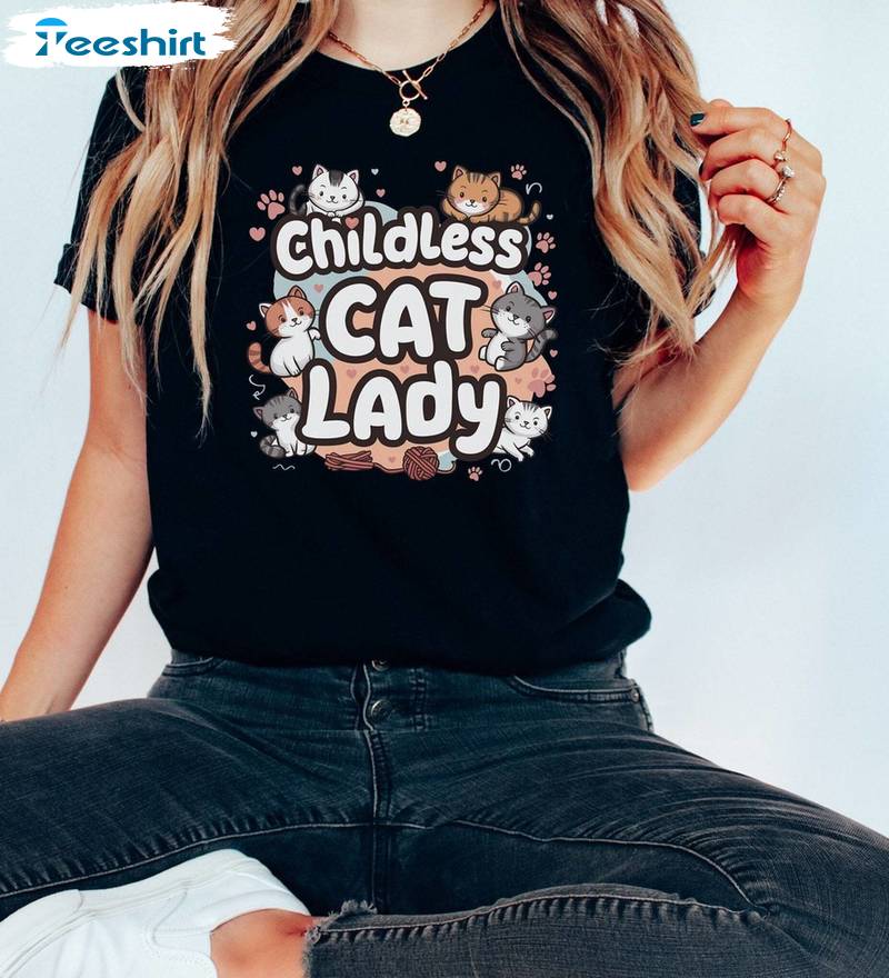 Political Childless Cat Lady Shirt, Cute 2024 ElectionUnisex T Shirt Tee Tops