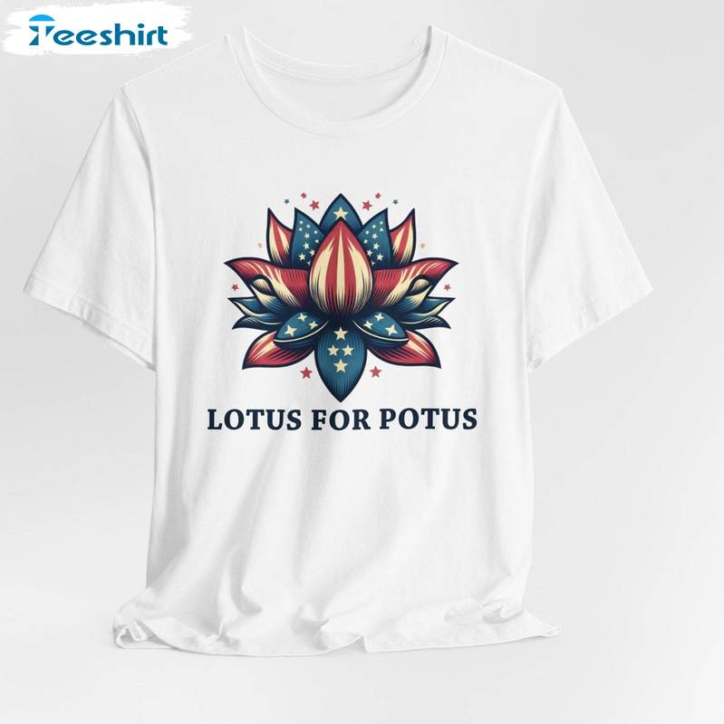 Lotus For Potus USA Flag Shirt, Women's Rights Short Sleeve Crewneck