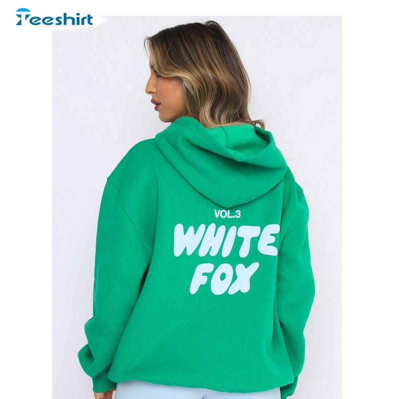 Trendy White Fox Hoodie, Awesome Long Sleeve Hoodie