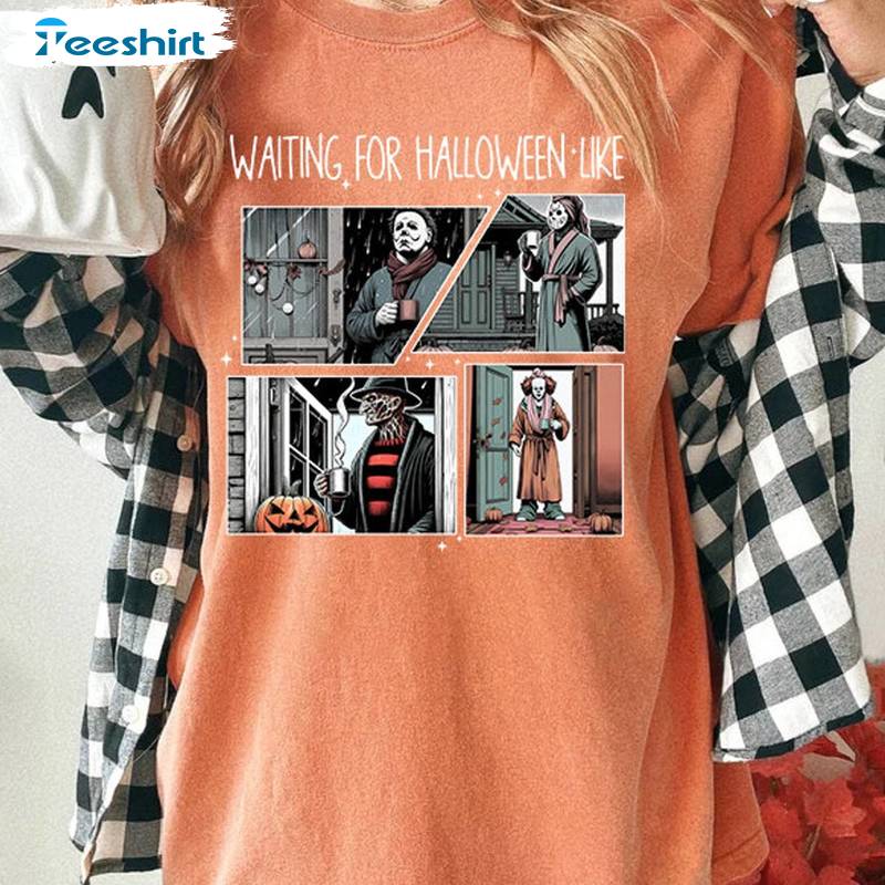 Musthave Waiting For Halloween Like Shirt, Horror Character Long Sleeve Hoodie