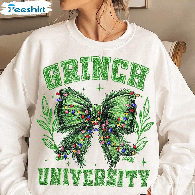 Grinchmas Coquette Bow Sweatshirt, Green Christmas Season Shirt, Long Sleeve Cotton, Hoodie, Merch