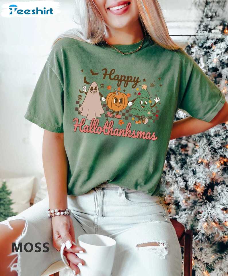 Happy Hallothanksmas Shirt, Halloween Thanksgiving Christmas Tshirt, Gift For Him, For Her