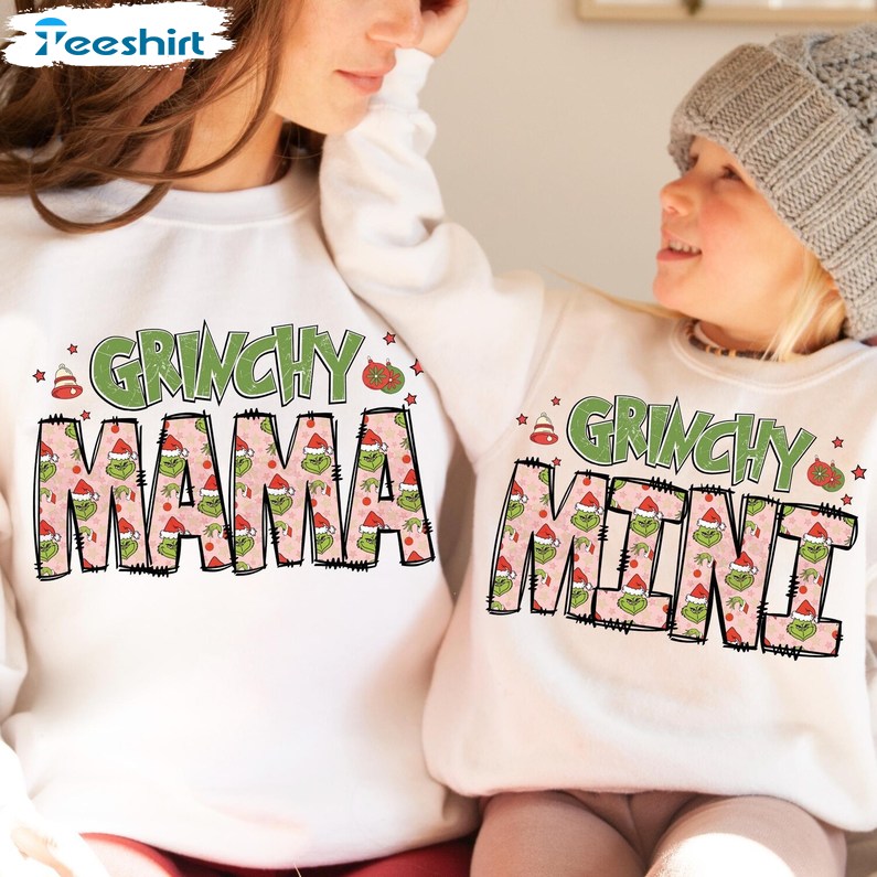 Retro Grichy Mama Mini Christmas, Long Sleeve Cotton, Hoodie, T-shirt