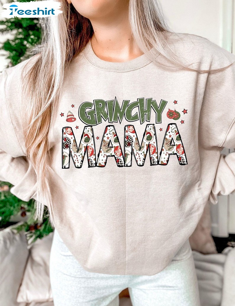 Retro Grichy Mama Mini Christmas, Long Sleeve Cotton, Hoodie, T-shirt