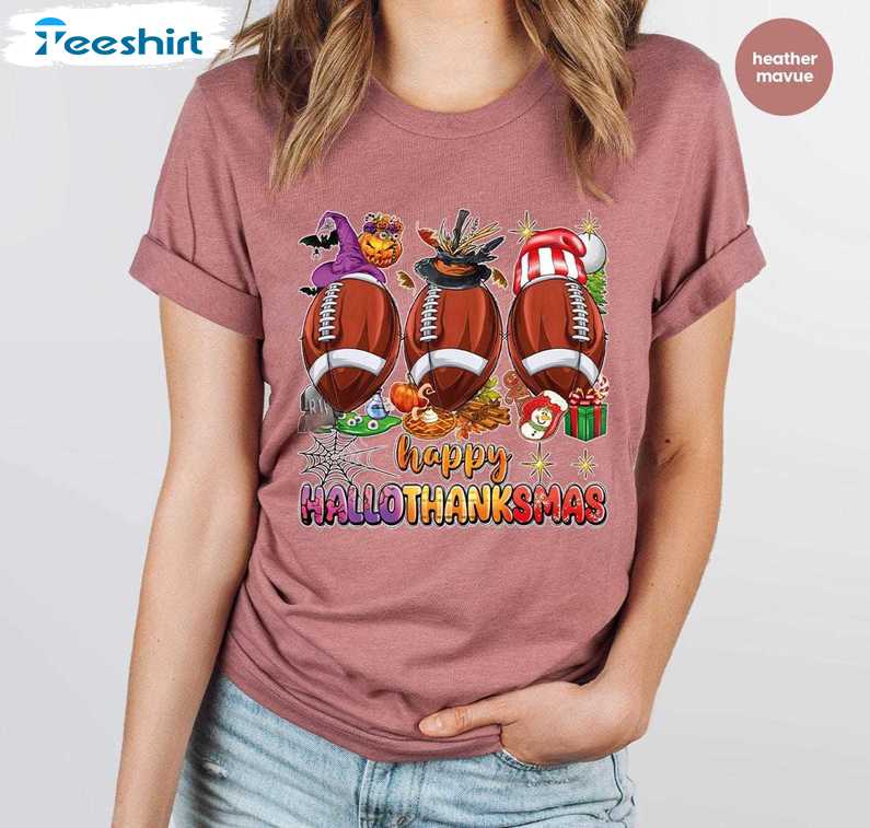 Happy Halloween Football Shirt, Halloween Thanksgiving Tees, Gift For Him, For Her, For Family