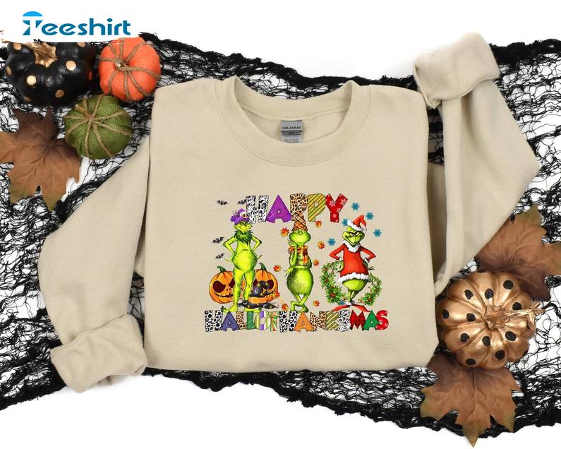 Happy Hallothanksmas Sweatshirts, Halloween Thanksgiving Christmas Shirt, Long Sleeve Cotton, Hoodie