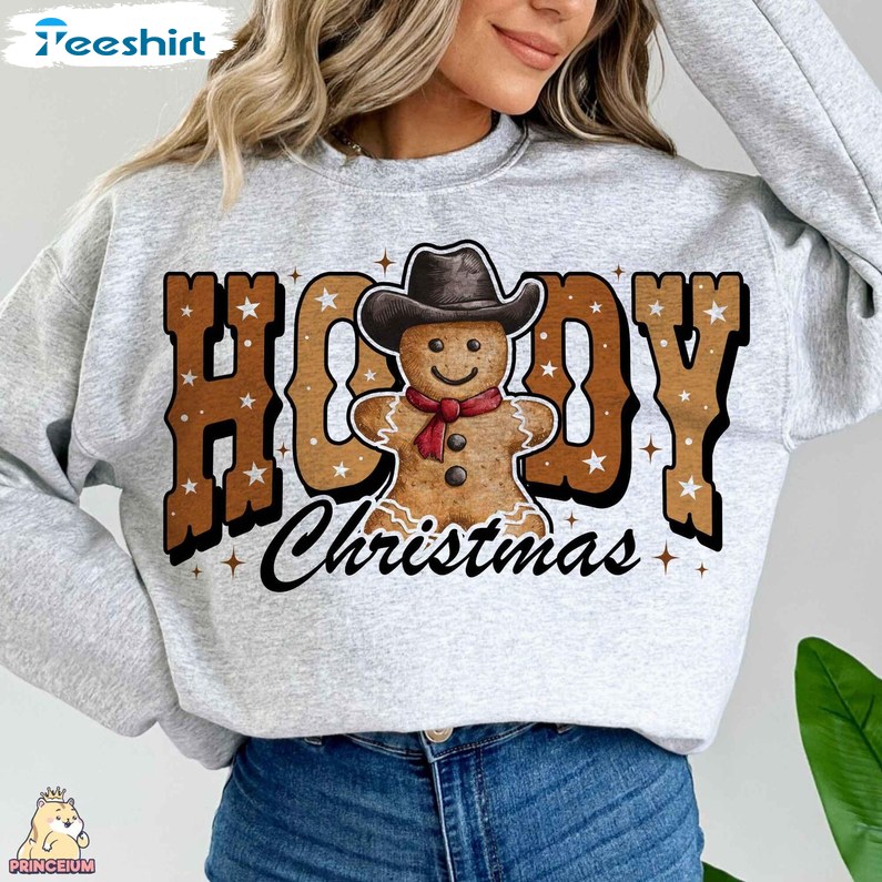 Howdy Christmas Gingerbread Man Sweatshirt, Western Retro Christmas Shirt, Long Sleeve Cotton, Hoodie, Merch