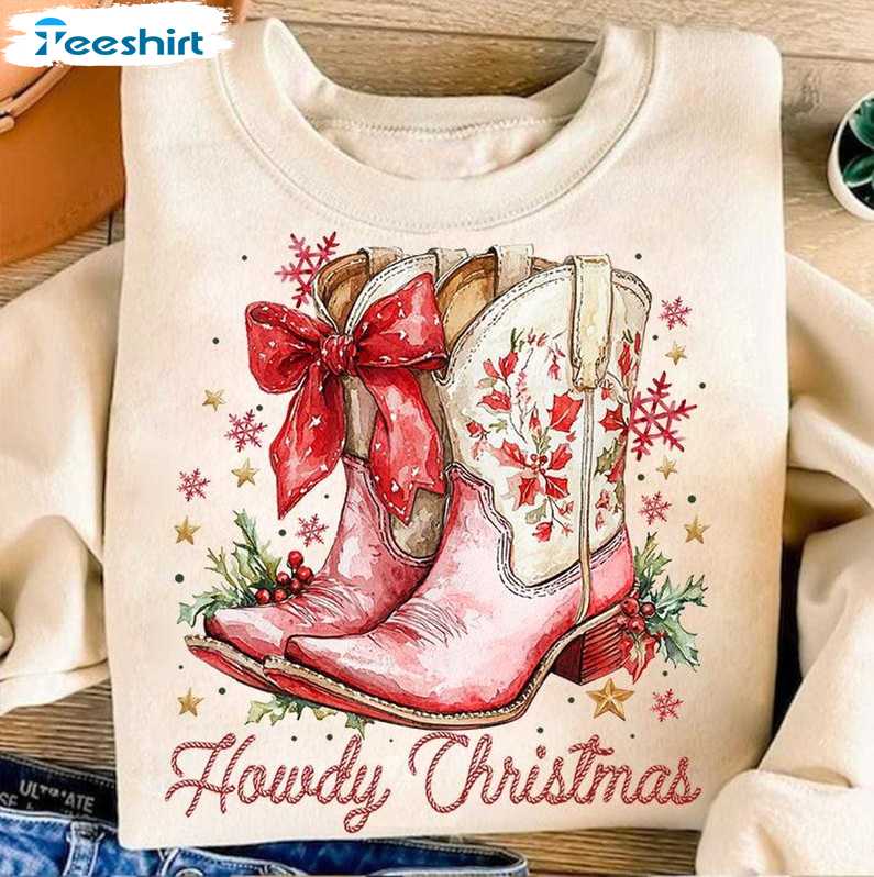 Howdy Christmas Shirt, Coquette Xmas Holiday Sweater, Long Sleeve Cotton, Hoodie, Merch