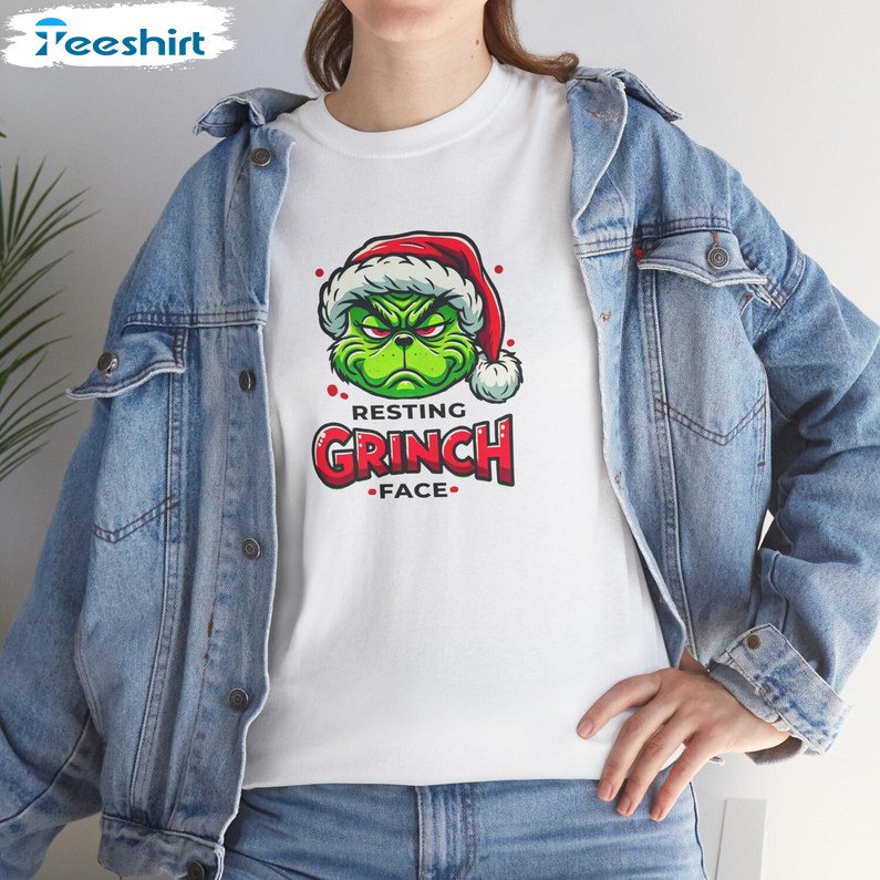 Resting Grinch Face T Shirt, Funny Sarcastic Christmas, Long Sleeve Cotton, Hoodie, T-shirt