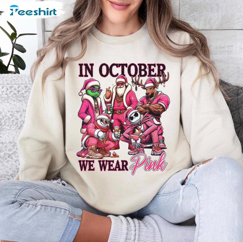 In October We Wear Pink Sweatshirt, Thug Life Christmas Halloween Shirt, Long Sleeve Cotton, Hoodie