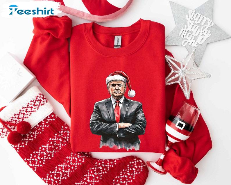 Trump Christmas Sweatshirt, Funny Santa Trump Shirt, Trump I Ll Be Home For Christmas Sweatshirt, Humorous Christmas T Shirt, Long Sleeve Cotton, Hoodie, Merch