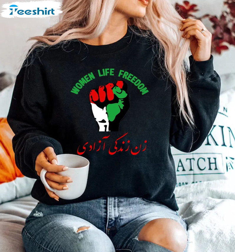 Women Life Freedom Sweatshirt - Zan Zendegi Azadi Iran Women Short Sleeve Short Sleeve